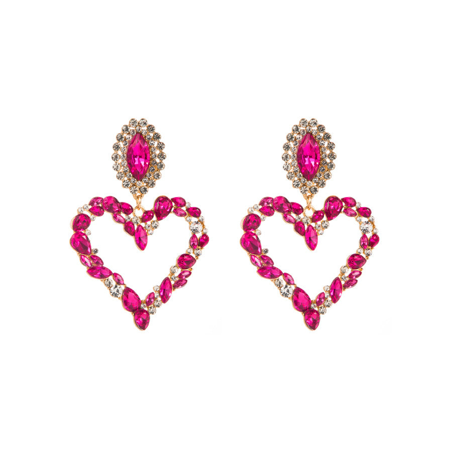 Wholesale Popular Heart-shaped Alloy Inlaid with Colored Diamonds Retro Temperament Exaggerated Super Shiny Full Diamond Earrings